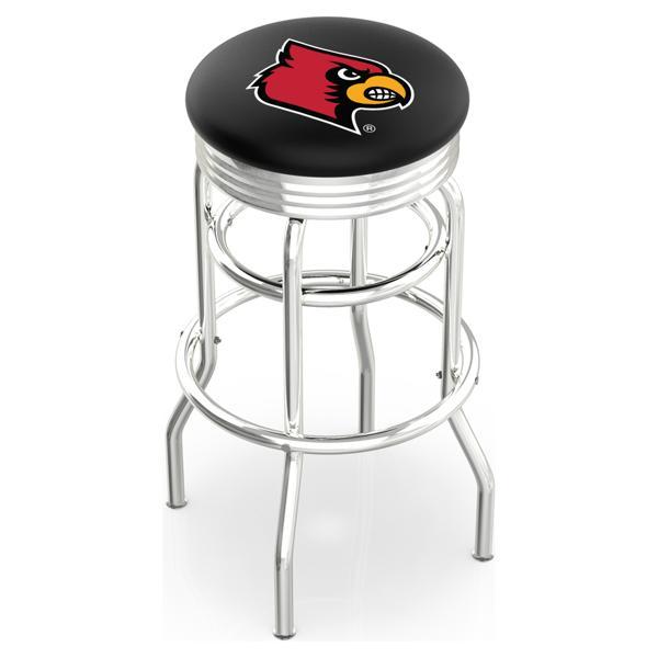 University of Louisville 25" Swivel Counter Stool - Chrome Double Rung Base - Commercial Grade Vinyl - Double Ring 