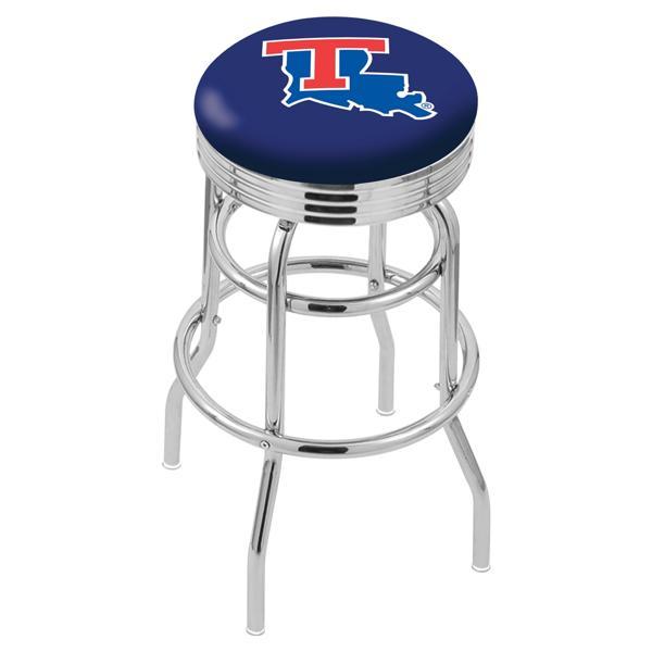Louisiana Tech University 25" Swivel Counter Stool - Chrome Double Rung Base - Commercial Grade Vinyl - Double Ring 