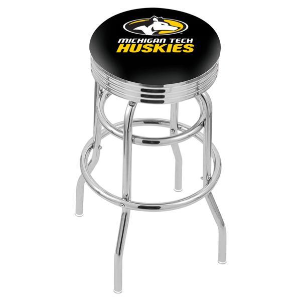 Michigan Tech University 25" Swivel Counter Stool - Chrome Double Rung Base - Commercial Grade Vinyl - Double Ring 