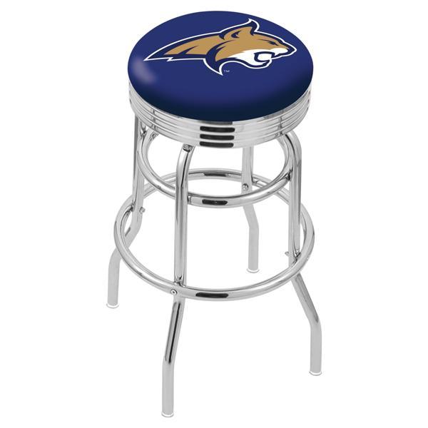 Montana State University 25" Swivel Counter Stool - Chrome Double Rung Base - Commercial Grade Vinyl - Double Ring 