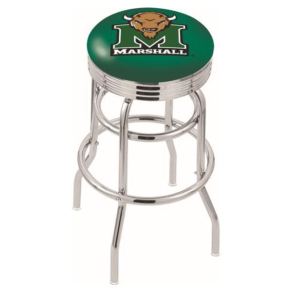 Marshall University 25" Swivel Counter Stool - Chrome Double Rung Base - Commercial Grade Vinyl - Double Ring 