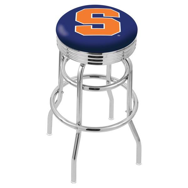 Syracuse University 25" Swivel Counter Stool - Chrome Double Rung Base - Commercial Grade Vinyl - Double Ring 