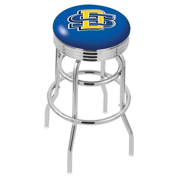 South Dakota State University 25" Swivel Counter Stool - Chrome Double Rung Base - Commercial Grade Vinyl - Double Ring 