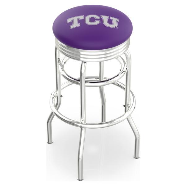 Texas Christian University 25" Swivel Counter Stool - Chrome Double Rung Base - Commercial Grade Vinyl - Double Ring 