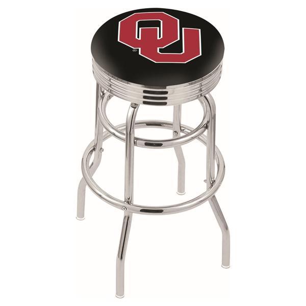 Oklahoma University 25" Swivel Counter Stool - Chrome Double Rung Base - Commercial Grade Vinyl - Double Ring 