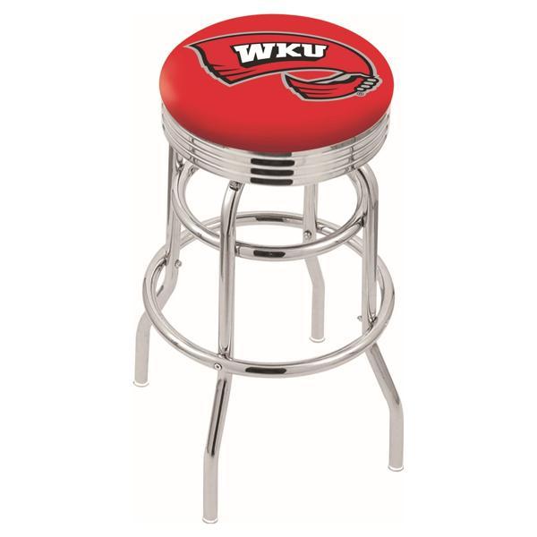 Western Kentucky University 25" Swivel Counter Stool - Chrome Double Rung Base - Commercial Grade Vinyl - Double Ring 