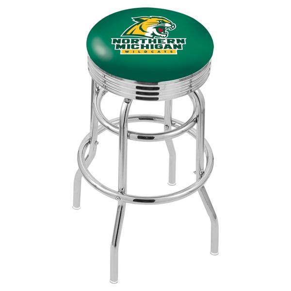 Northern Michigan University 25" Swivel Counter Stool - Chrome Double Rung Base - Commercial Grade Vinyl - Double Ring 