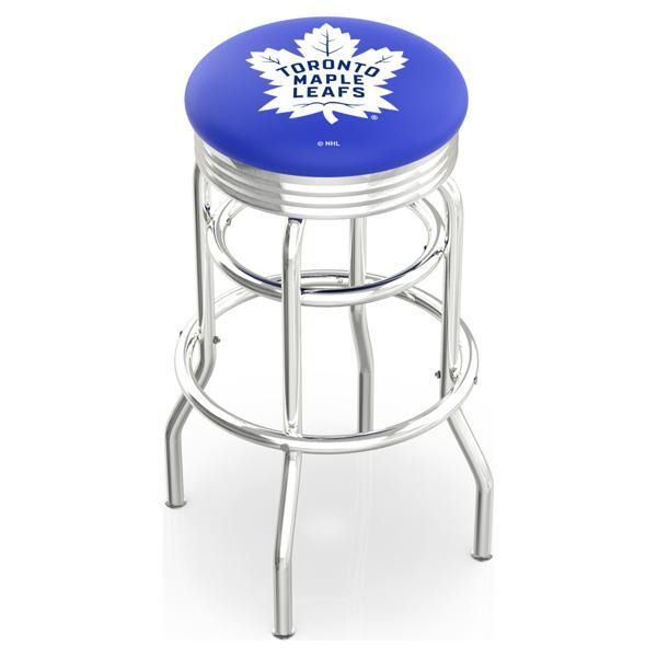 Toronto Maple Leafs 25" Swivel Counter Stool - Chrome Double Rung Base - Commercial Grade Vinyl - Double Ring 