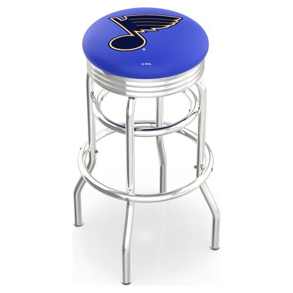 St Louis Blues 25" Swivel Counter Stool - Chrome Double Rung Base - Commercial Grade Vinyl - Double Ring 