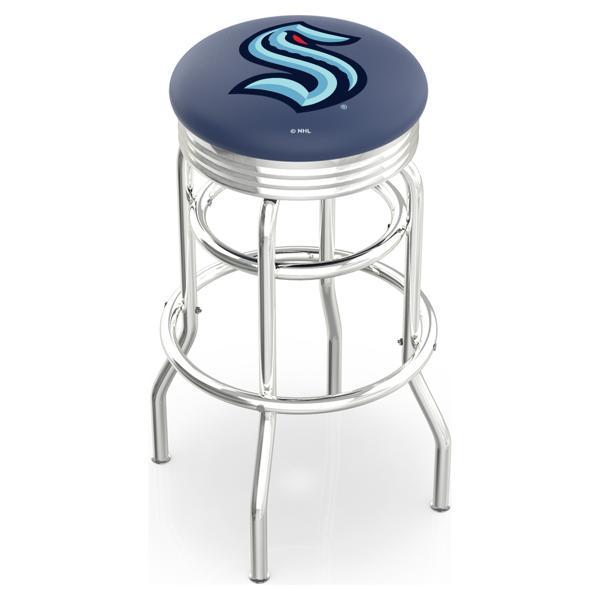 Seattle Kraken 25" Swivel Counter Stool - Chrome Double Rung Base - Commercial Grade Vinyl - Double Ring 