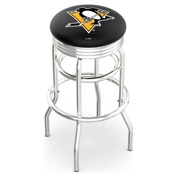 Pittsburgh Penguins 25" Swivel Counter Stool - Chrome Double Rung Base - Commercial Grade Vinyl - Double Ring 