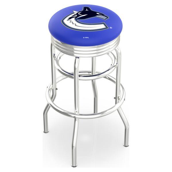 Vancouver Canucks 25" Swivel Counter Stool - Chrome Double Rung Base - Commercial Grade Vinyl - Double Ring 