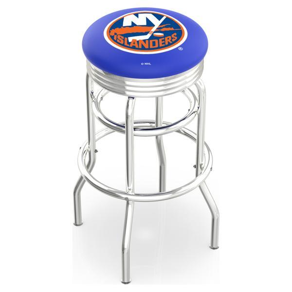 New York Islanders 25" Swivel Counter Stool - Chrome Double Rung Base - Commercial Grade Vinyl - Double Ring 