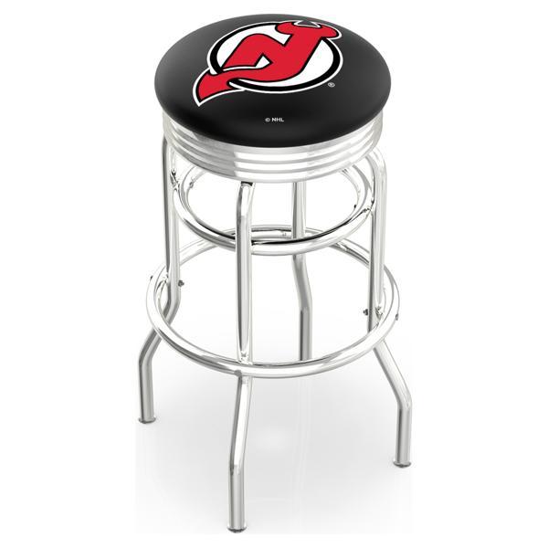 New Jersey Devils 25" Swivel Counter Stool - Chrome Double Rung Base - Commercial Grade Vinyl - Double Ring 