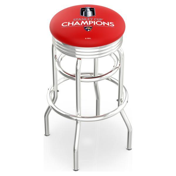 Florida Panthers - 2024 Stanley Cup 25" Swivel Counter Stool - Chrome Double Rung Base - Commercial Grade Vinyl - Double Ring - Logo 1 