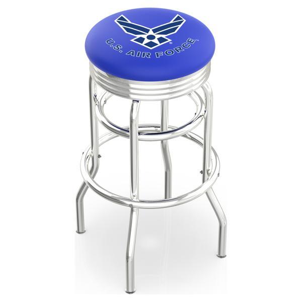 United States Air Force 25" Swivel Counter Stool - Chrome Double Rung Base - Commercial Grade Vinyl - Double Ring 