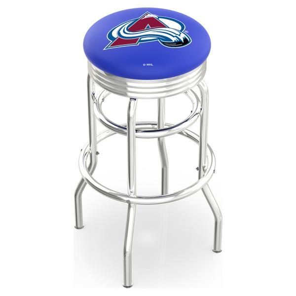Colorado Avalanche 25" Swivel Counter Stool - Chrome Double Rung Base - Commercial Grade Vinyl - Double Ring 