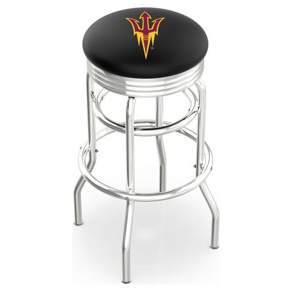 Arizona State University 25" Swivel Counter Stool - Chrome Double Rung Base - Commercial Grade Vinyl - Double Ring - Logo 3 