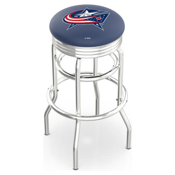 Columbus Blue Jackets 25" Swivel Counter Stool - Chrome Double Rung Base - Commercial Grade Vinyl - Double Ring 