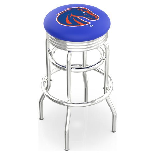 Boise State University 25" Swivel Counter Stool - Chrome Double Rung Base - Commercial Grade Vinyl - Double Ring 