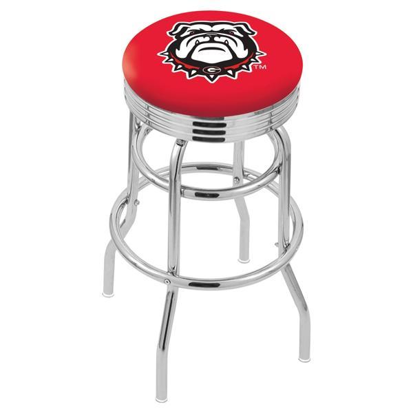University of Georgia 25" Swivel Counter Stool - Chrome Double Rung Base - Commercial Grade Vinyl - Double Ring - Logo 3 