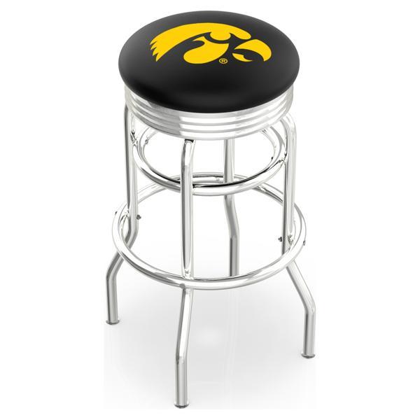 University of Iowa 25" Swivel Counter Stool - Chrome Double Rung Base - Commercial Grade Vinyl - Double Ring 