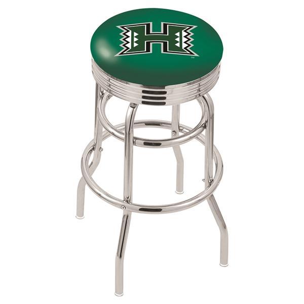 University of Hawaii 25" Swivel Counter Stool - Chrome Double Rung Base - Commercial Grade Vinyl - Double Ring 