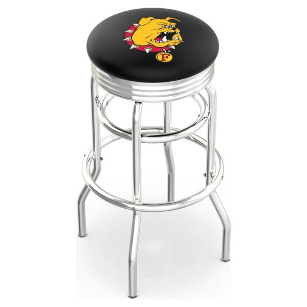 Ferris State University 25" Swivel Counter Stool - Chrome Double Rung Base - Commercial Grade Vinyl - Double Ring 