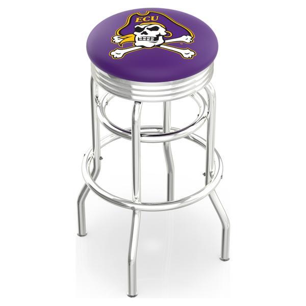 East Carolina University 25" Swivel Counter Stool - Chrome Double Rung Base - Commercial Grade Vinyl - Double Ring 