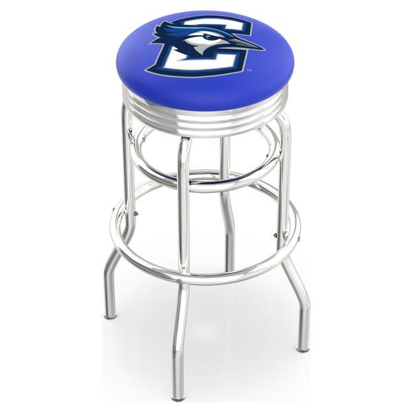 Creighton University 25" Swivel Counter Stool - Chrome Double Rung Base - Commercial Grade Vinyl - Double Ring 