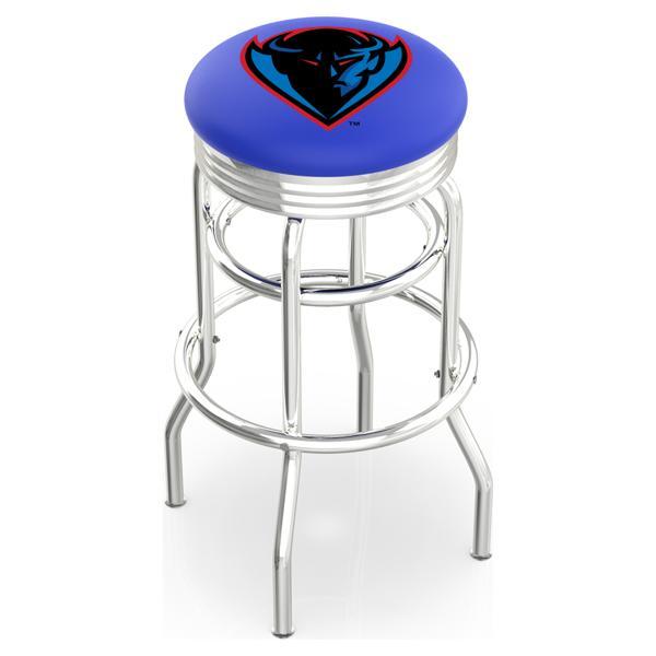 DePaul University 25" Swivel Counter Stool - Chrome Double Rung Base - Commercial Grade Vinyl - Double Ring 