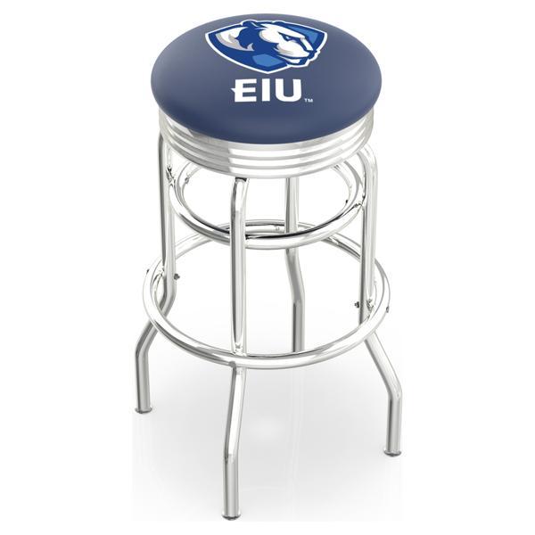 Eastern Illinois University 25" Swivel Counter Stool - Chrome Double Rung Base - Commercial Grade Vinyl - Double Ring 