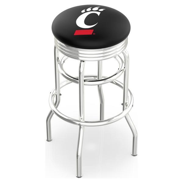 University of Cincinnati 25" Swivel Counter Stool - Chrome Double Rung Base - Commercial Grade Vinyl - Double Ring 