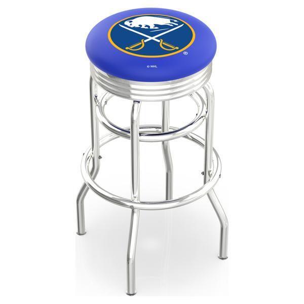 Buffalo Sabres 25" Swivel Counter Stool - Chrome Double Rung Base - Commercial Grade Vinyl - Double Ring 