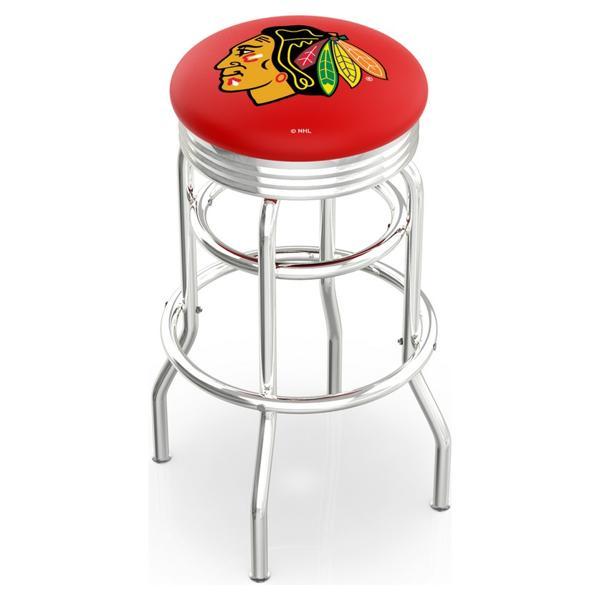 Chicago Blackhawks 25" Swivel Counter Stool - Chrome Double Rung Base - Commercial Grade Vinyl - Double Ring - Logo 1 