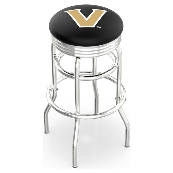 Vanderbilt University 30" Swivel Bar Stool - Chrome Double Rung Base - Commercial Grade Marine Vinyl - Double Ring 