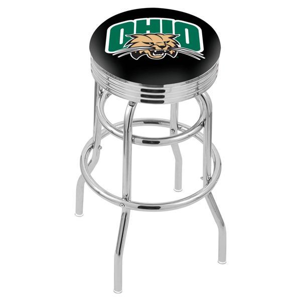 Ohio University 30" Swivel Bar Stool - Chrome Double Rung Base - Commercial Grade Marine Vinyl - Double Ring 