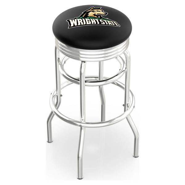Wright State University 30" Swivel Bar Stool - Chrome Double Rung Base - Commercial Grade Marine Vinyl - Double Ring 