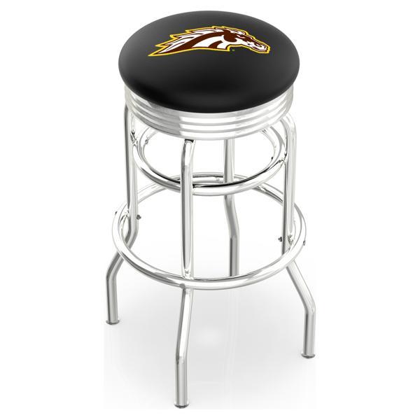 Western Michigan University 30" Swivel Bar Stool - Chrome Double Rung Base - Commercial Grade Marine Vinyl - Double Ring 