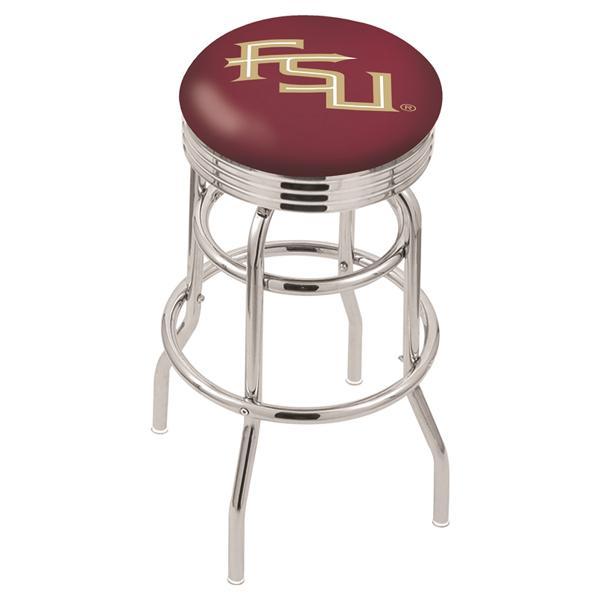 Florida State 30" Swivel Bar Stool - Chrome Double Rung Base - Commercial Grade Marine Vinyl - Double Ring - Logo 2 