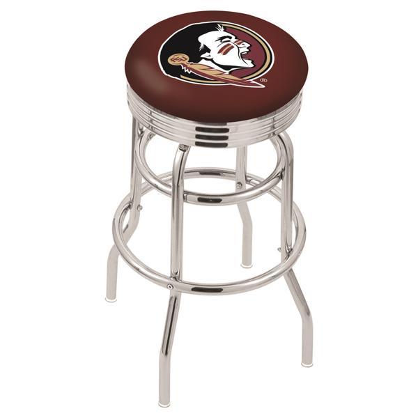 Florida State 30" Swivel Bar Stool - Chrome Double Rung Base - Commercial Grade Marine Vinyl - Double Ring - Logo 3 