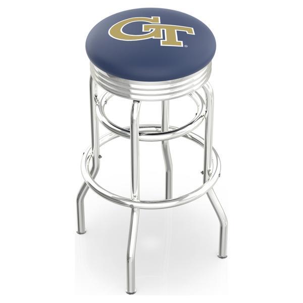 Georgia Tech 30" Swivel Bar Stool - Chrome Double Rung Base - Commercial Grade Marine Vinyl - Double Ring 