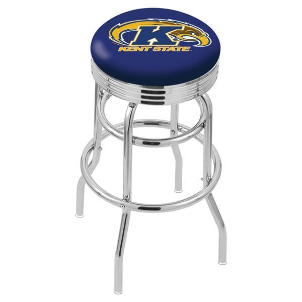 Kent State University 30" Swivel Bar Stool - Chrome Double Rung Base - Commercial Grade Marine Vinyl - Double Ring 