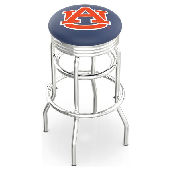 Auburn University 30" Swivel Bar Stool - Chrome Double Rung Base - Commercial Grade Marine Vinyl - Double Ring 