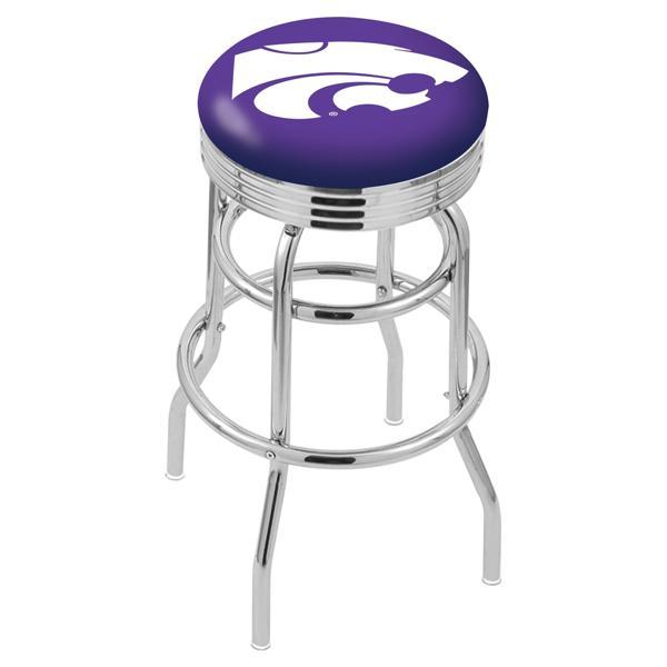 Kansas State University 30" Swivel Bar Stool - Chrome Double Rung Base - Commercial Grade Marine Vinyl - Double Ring 