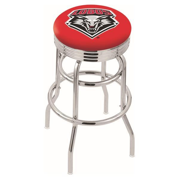 University of New Mexico 30" Swivel Bar Stool - Chrome Double Rung Base - Commercial Grade Marine Vinyl - Double Ring 