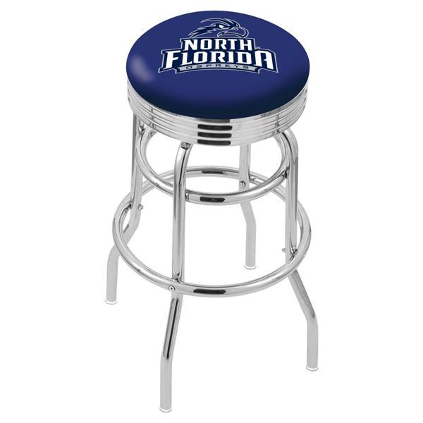 University of North Florida 30" Swivel Bar Stool - Chrome Double Rung Base - Commercial Grade Marine Vinyl - Double Ring 