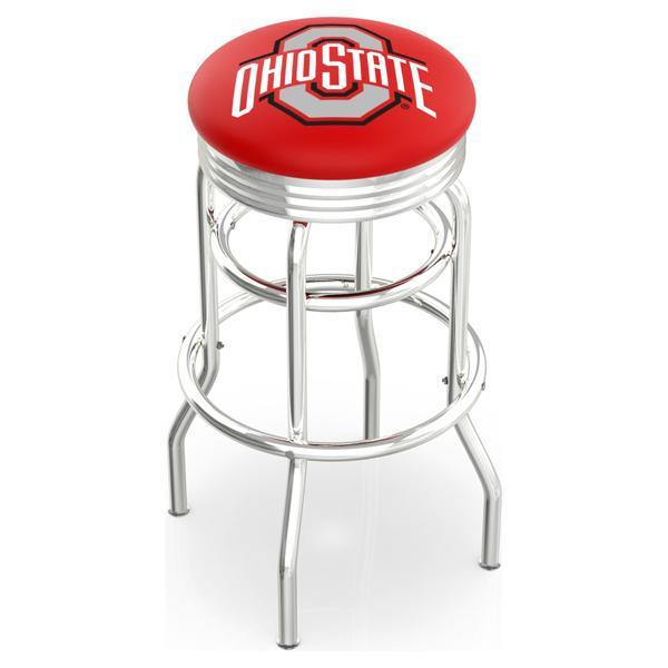Ohio State University 30" Swivel Bar Stool - Chrome Double Rung Base - Commercial Grade Marine Vinyl - Double Ring 