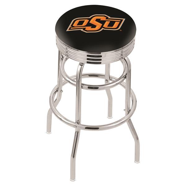 Oklahoma State University 30" Swivel Bar Stool - Chrome Double Rung Base - Commercial Grade Marine Vinyl - Double Ring 