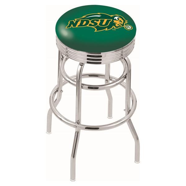 North Dakota State University 30" Swivel Bar Stool - Chrome Double Rung Base - Commercial Grade Marine Vinyl - Double Ring - Logo 2 